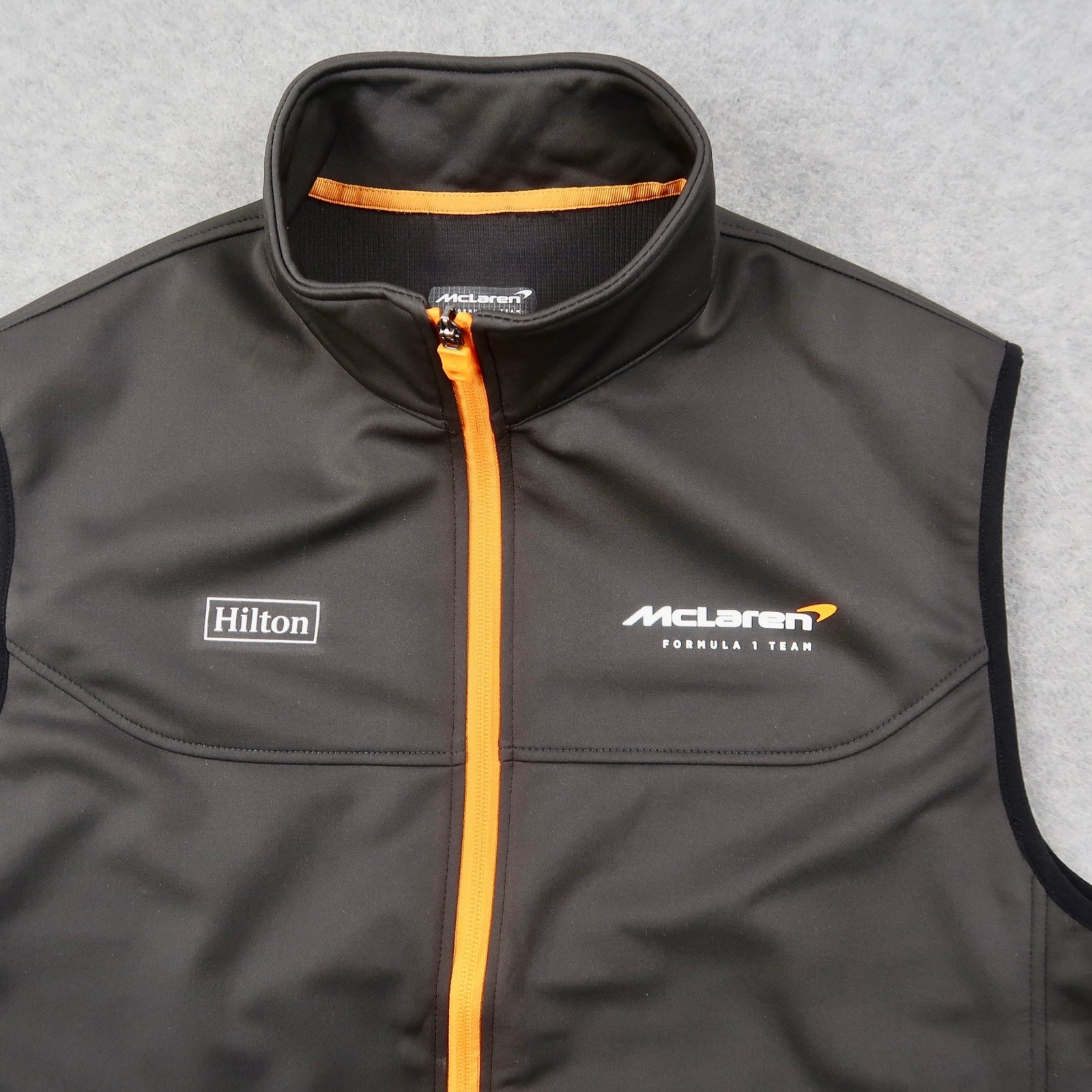 McLaren Formula 1 Team Mens Softshell Vest Charcoal Grey Orange Hilton L Large