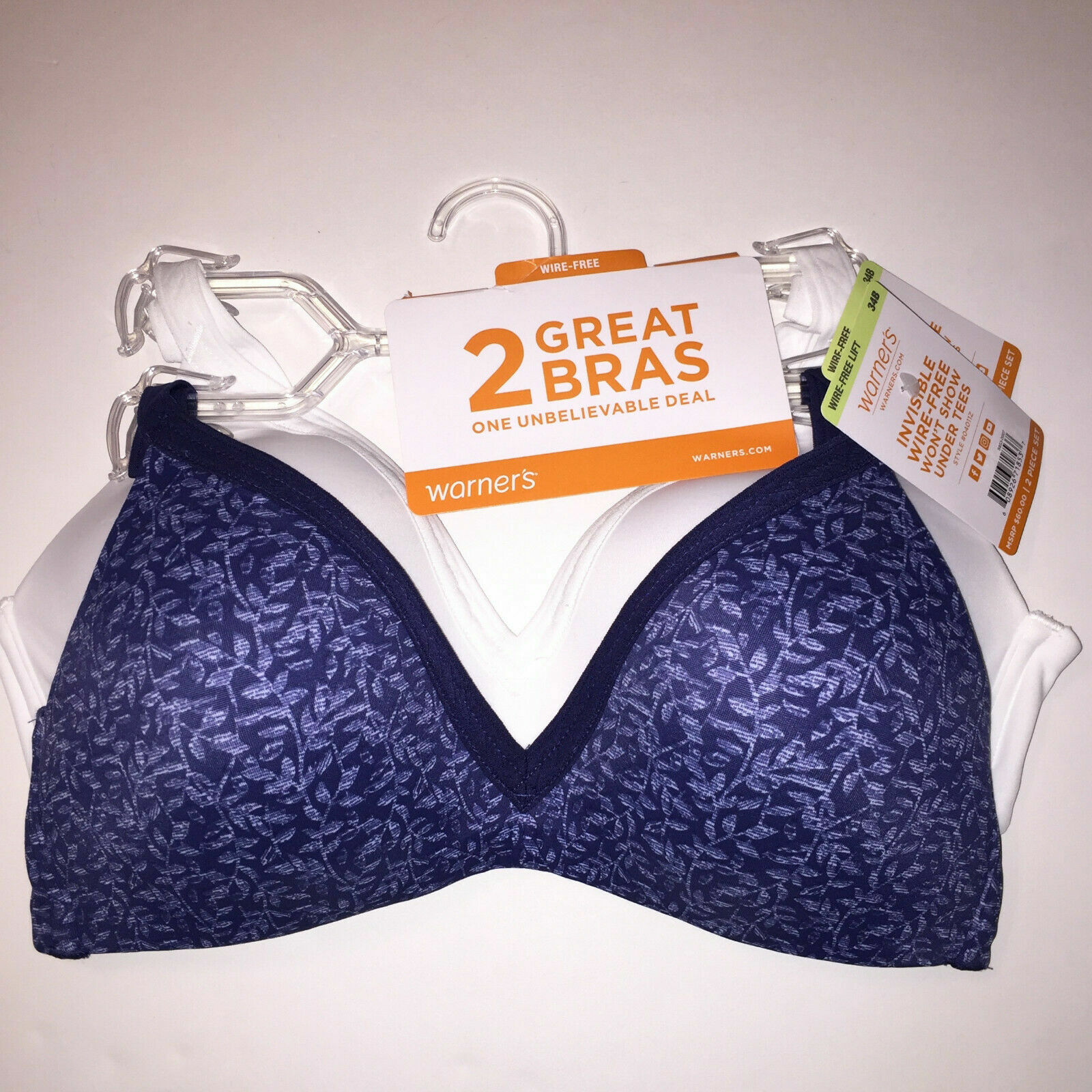 Warners Wirefree Bras T-Shirt Lined Seamless Cups Set of 2 Style 4011 Retail $60