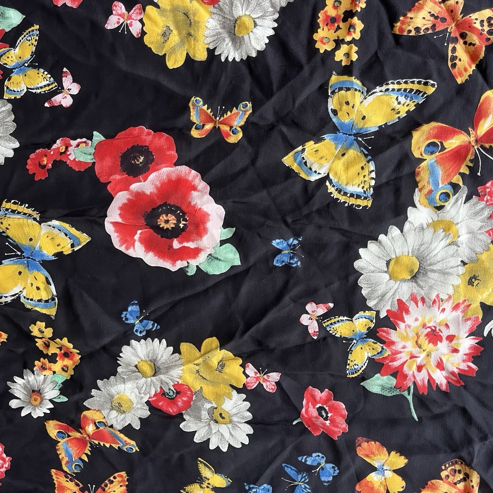 1990s Art Of Silk, Pure Silk Butterfly & Floral Scarf