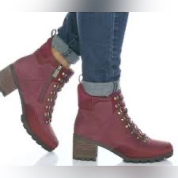 Vionic Womens Spencer Burgundy Combat Boots Size 5 Medium (B, M)