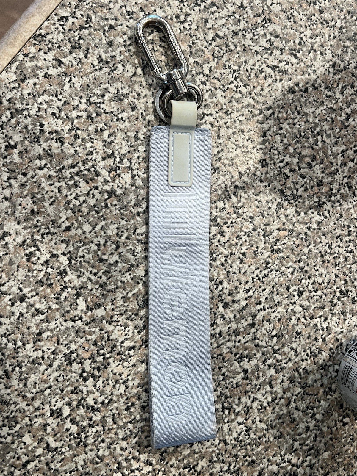 lululemon Gray Logo Strap Key Chain Keyring w/ Silver Carabiner Clip