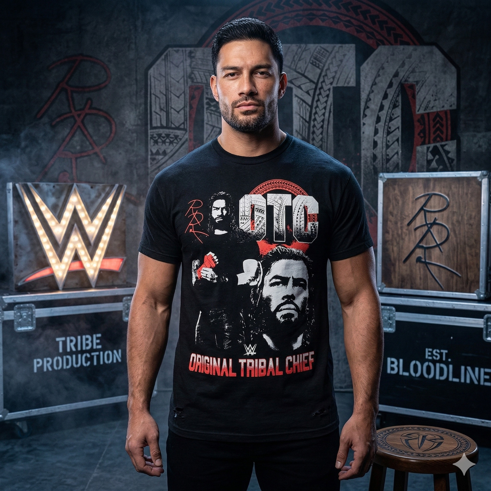 Roman Reigns OTC T-Shirt Original Tribal Chief WWE Black Cotton Tee Men All Size
