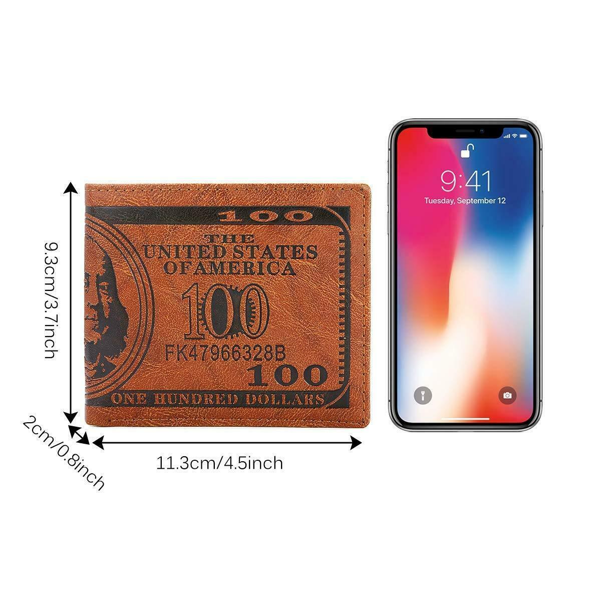 Men’s Novelty US 100 Dollar Wallet PU Leather Bill Money Billfold Card Holder US