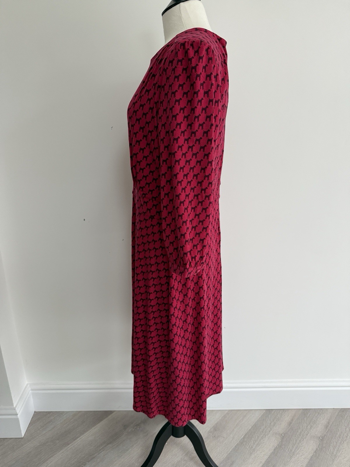 Hobbs Indi Jersey Dress in Berry Red/Black Dog Print UK14 RRP£89 NEW