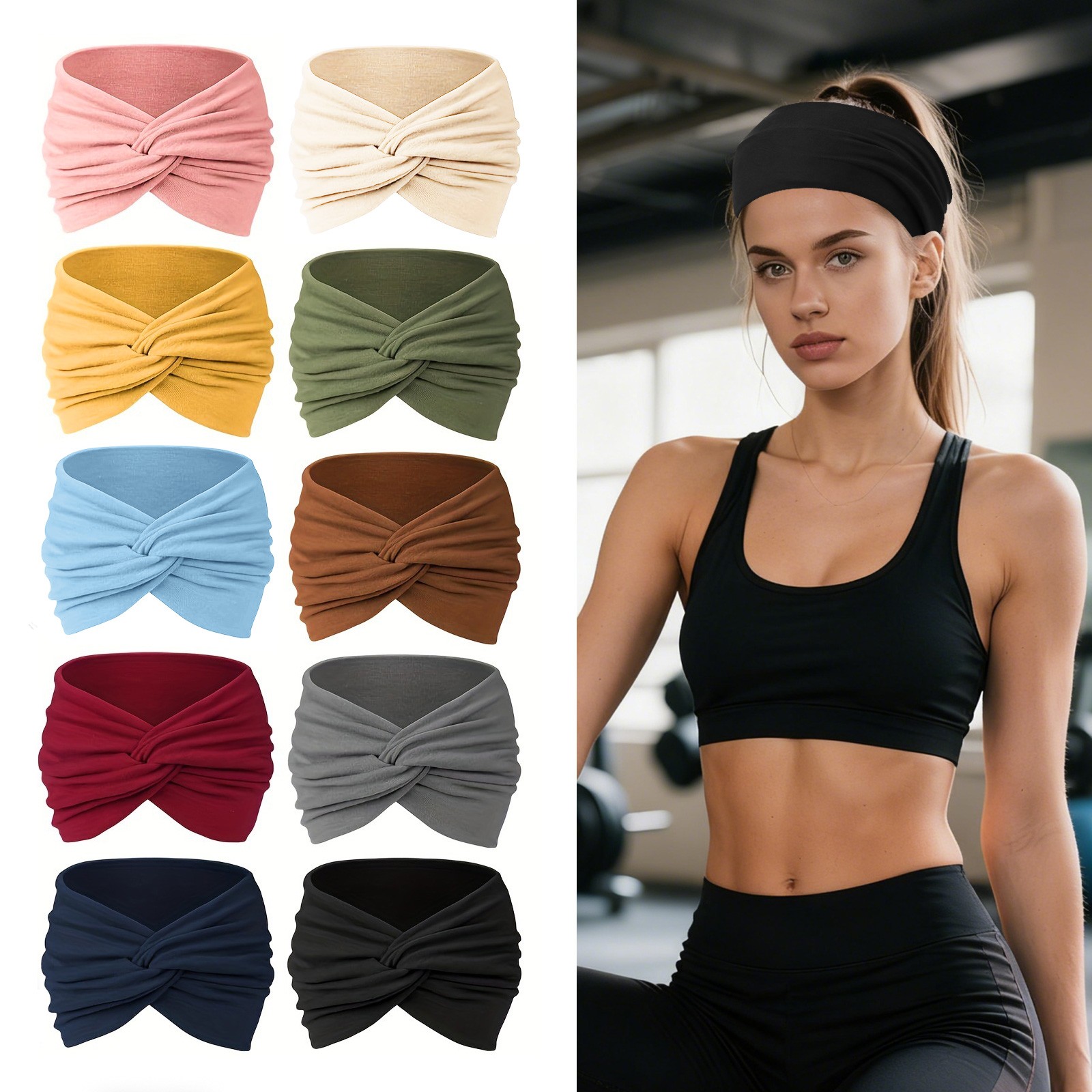 10PCS Women’s Wide Sports Headbands Soft Stretchy Hair Bands for Yoga, Workouts