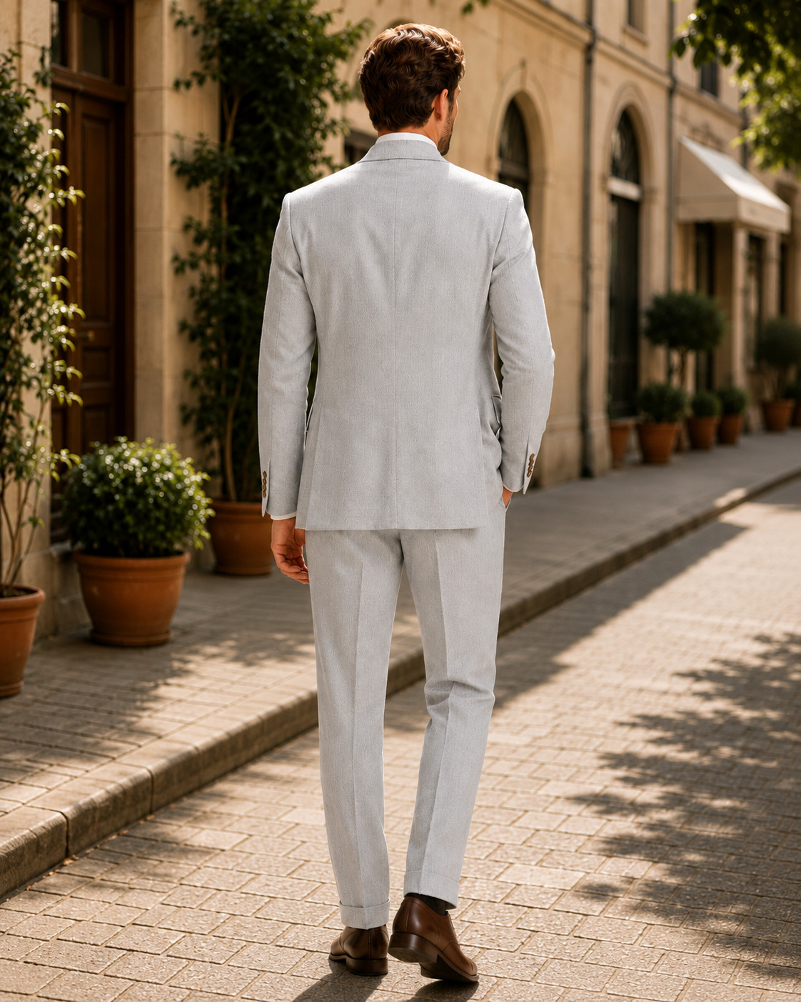 Men’s Light Gray Textured Double Breasted 3 Piece Suit Blazer Vest Pants