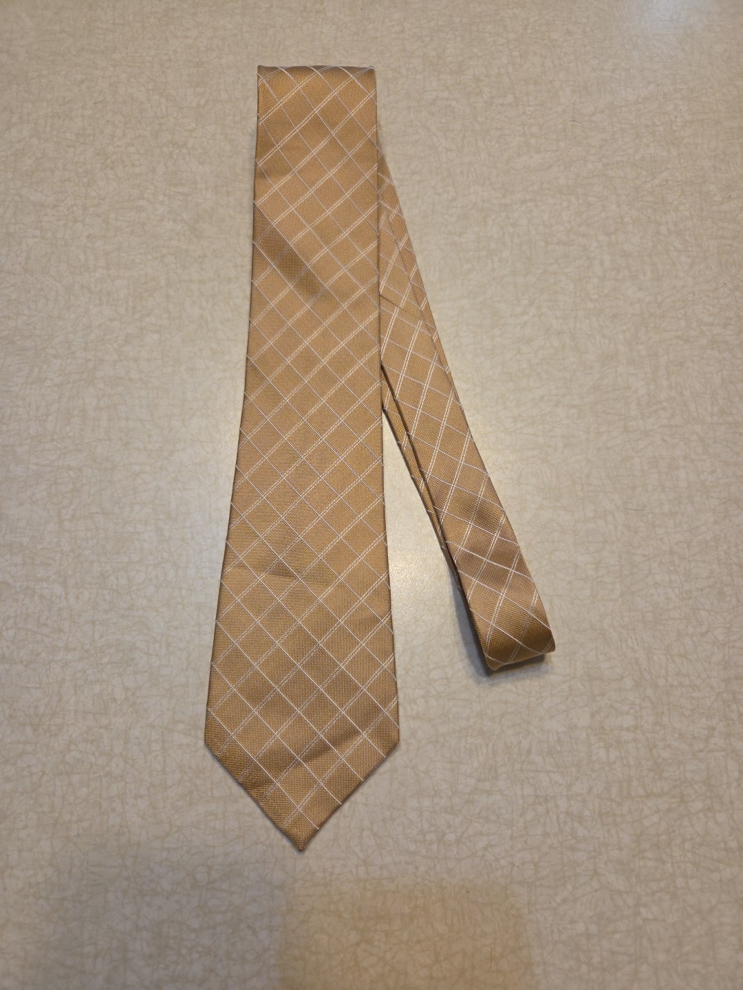 Kenneth Cole Silk Beige White Plaid