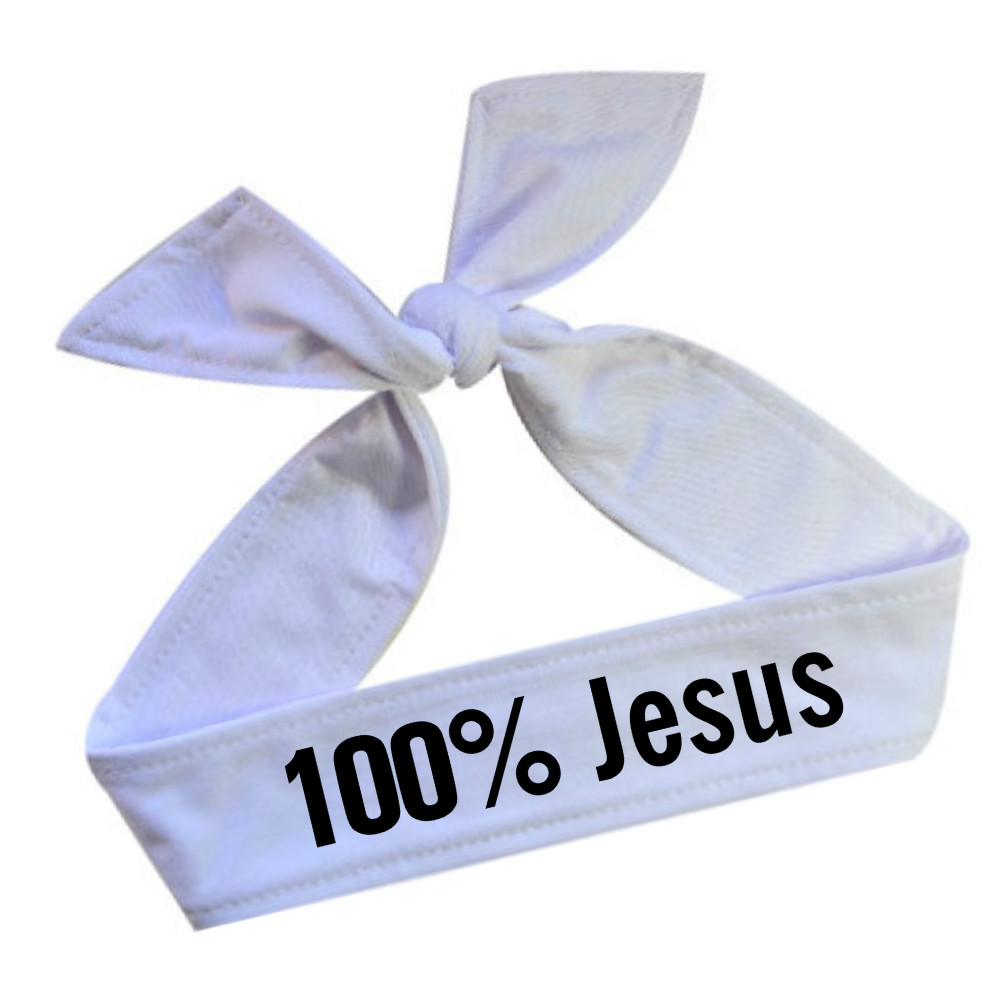 100% Jesus Sport Tie Headband White Soccer Futbol Athletic Sweatband