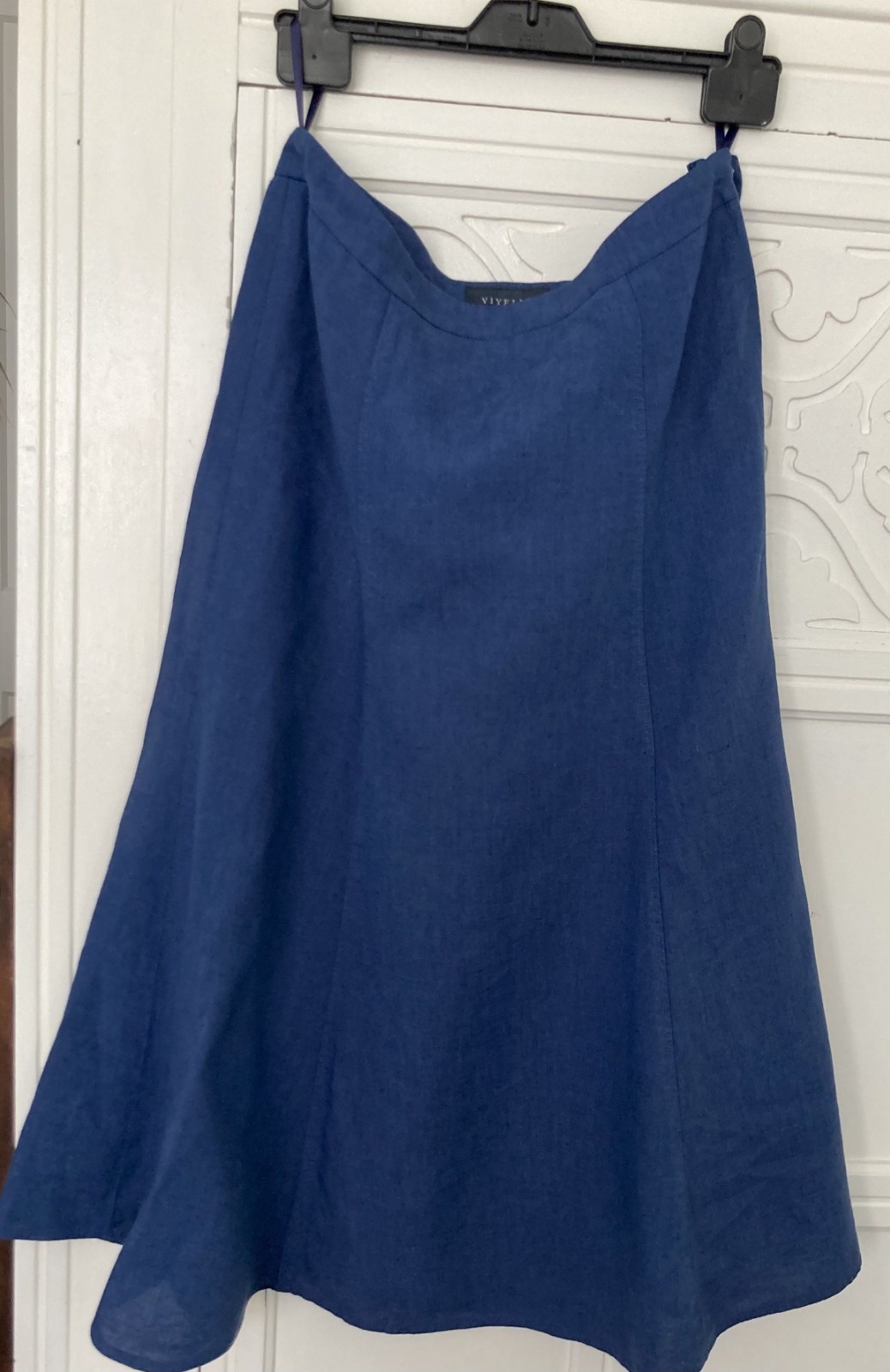 VIYELLA-Fully lined Blue flared skirt, 100% Linen. Size: 10 See meas. below
