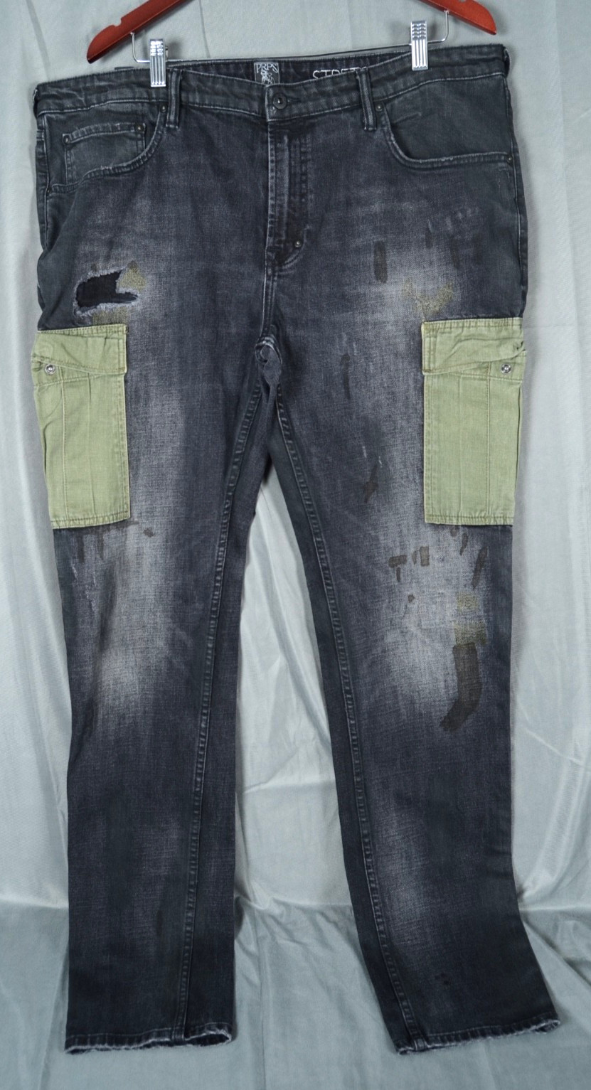 Prps Men’s Windsor Tapered Skinny Fit Cargo Stretch Black Jeans Size 40 40×34