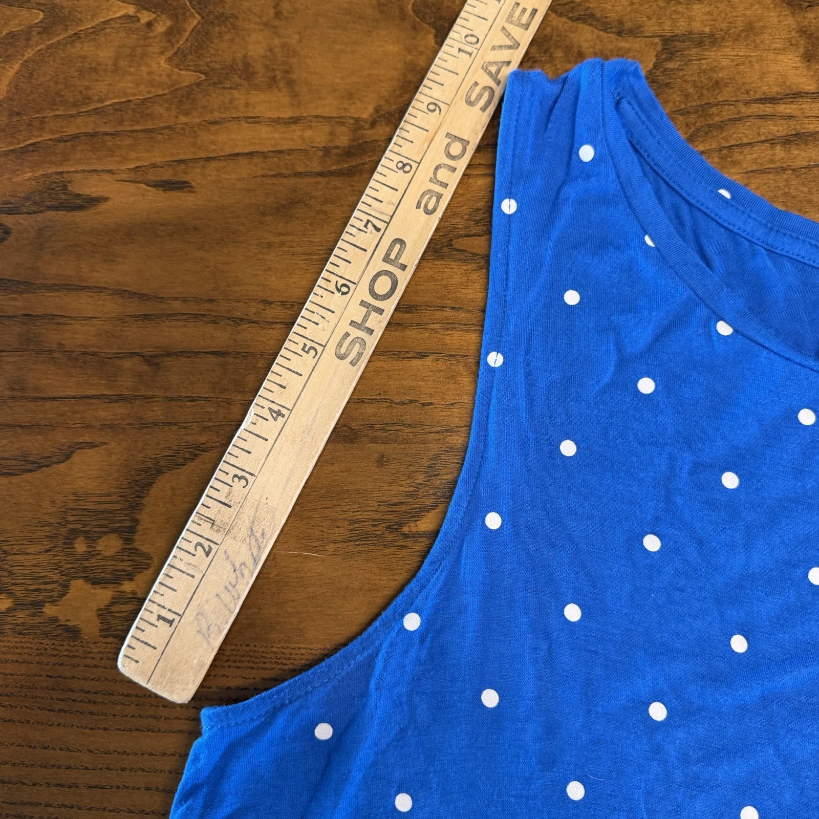 Old Navy Women Royal Blue With White Polka Dots Round Neckline Sleeveless ShirtL