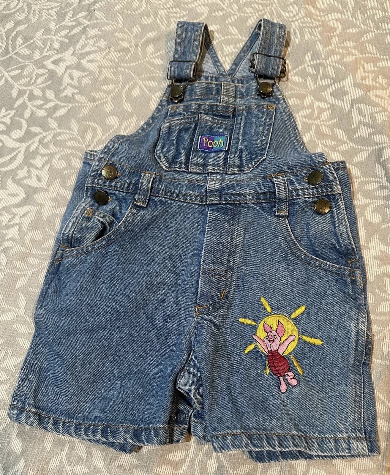 Winnie The Pooh Piglet Shortalls Jean Denim Boy Girl Size 12 Months Vintage 90s