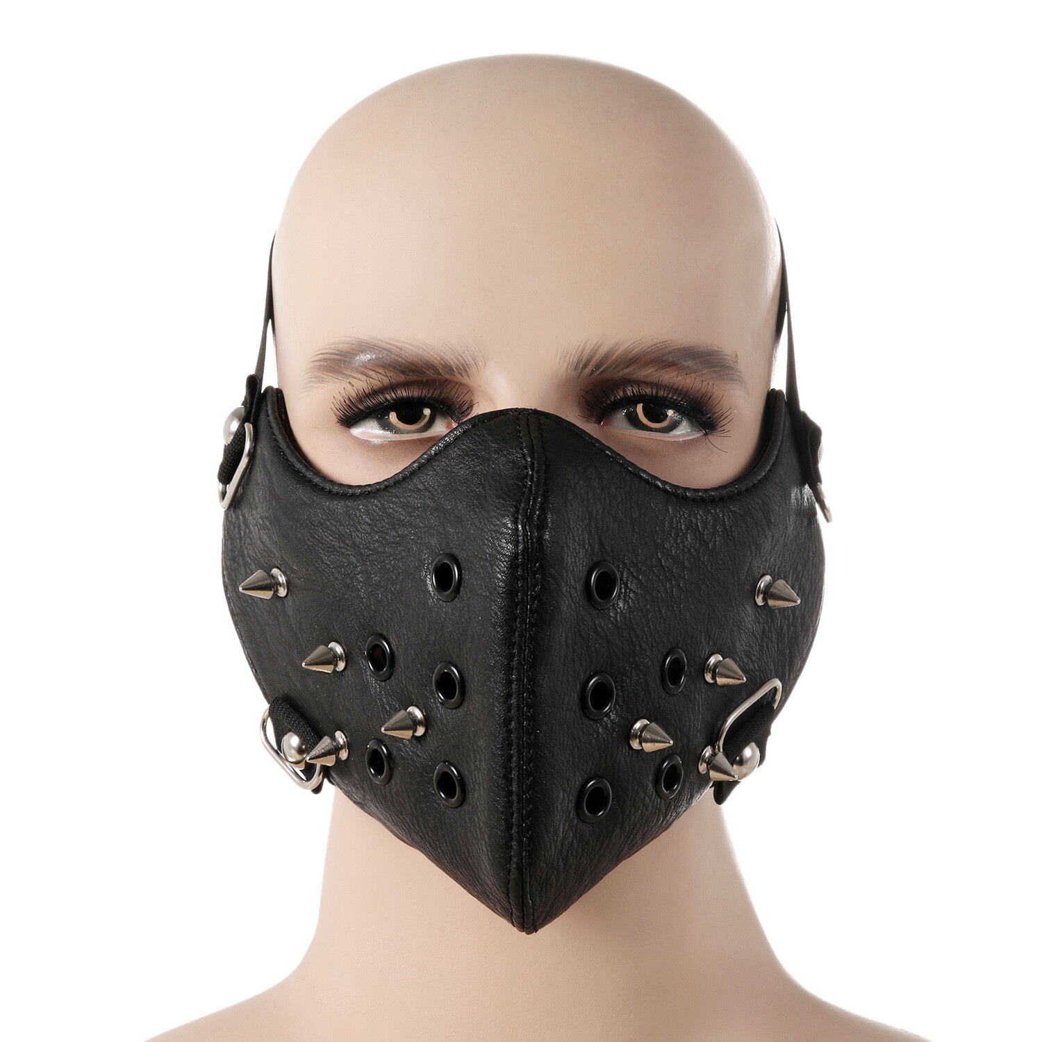 Punk Black PU Leather Rivet Half Face Mask Outdoors Motorcycle Biker Protection