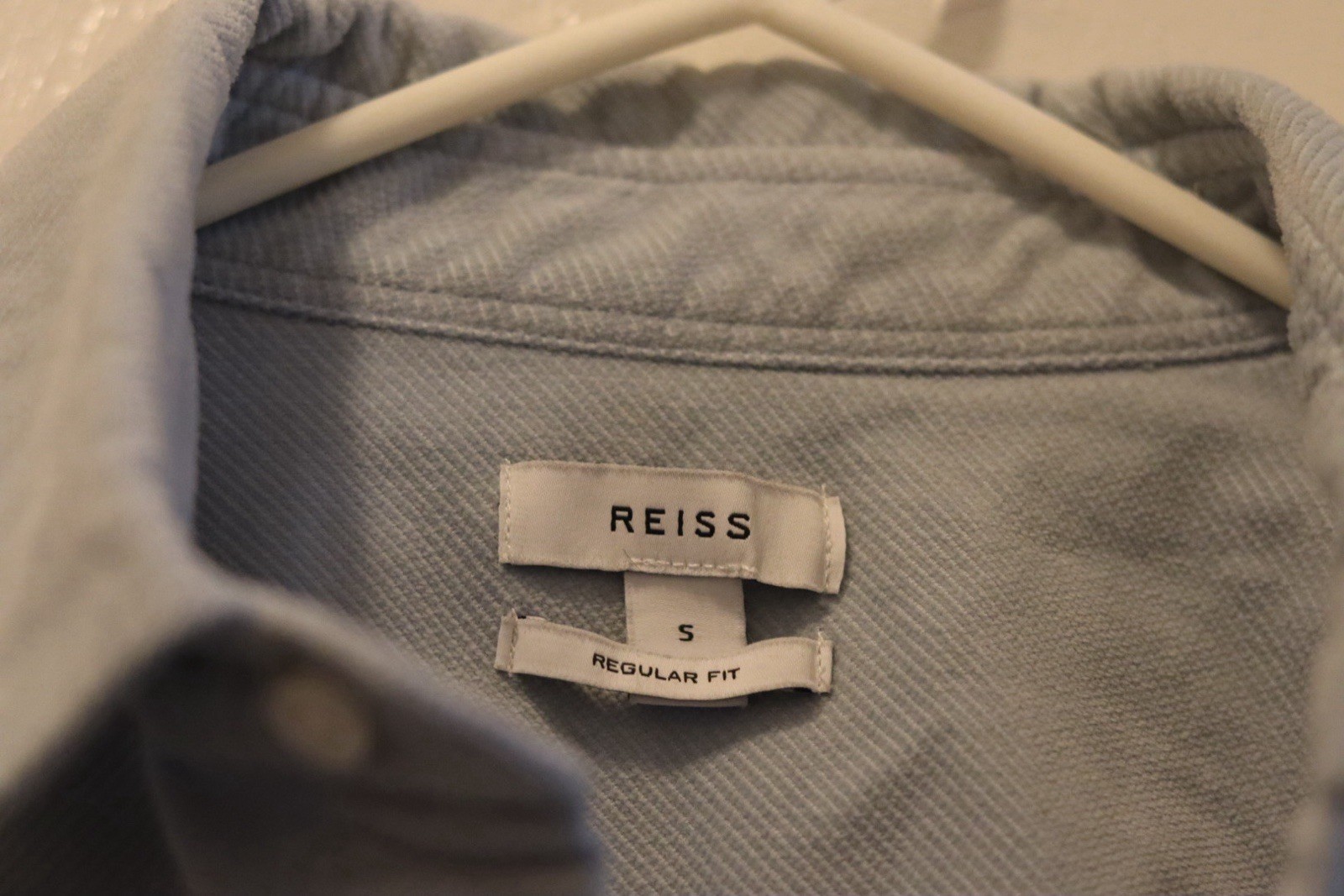 Reiss Men’s Solid Blue Long Sleeve Button-Up Shirt, Regular Fit, S Pockets