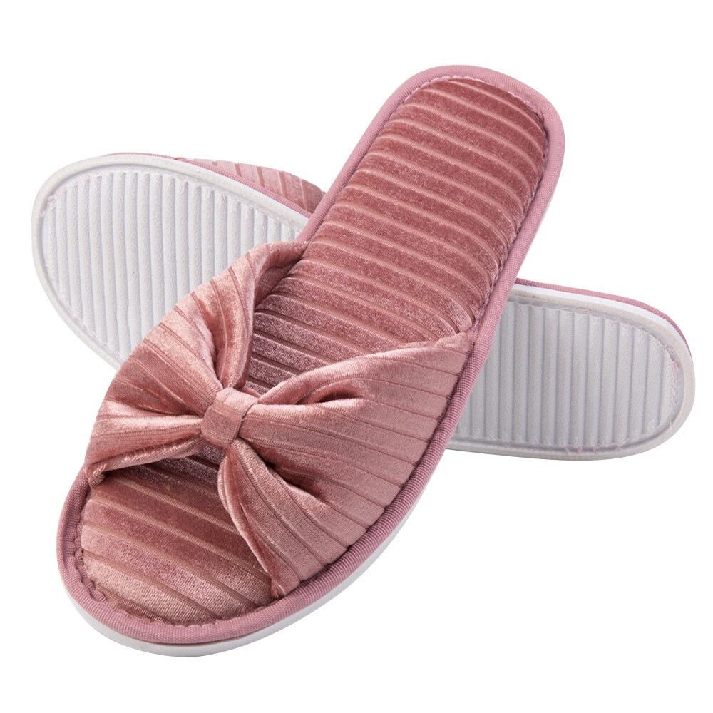Slip-on Open Toe Velet Slippers Memory Foam Sole Women Fashion Spa House Shoes
