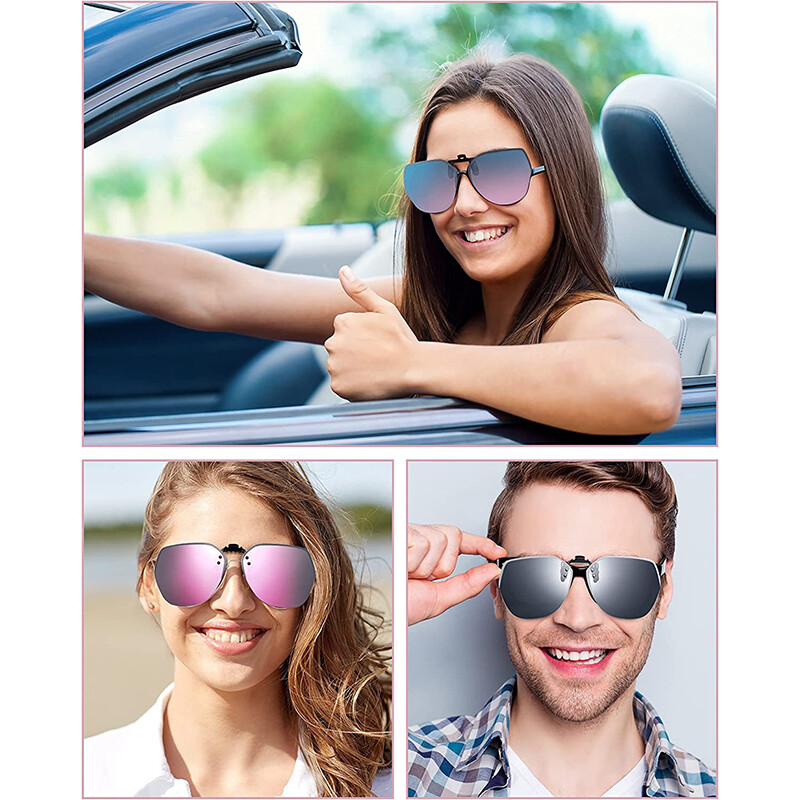 Polarized Clip-on Sunglasses Lightweight Rimless Flip Up Metal Lens for Glasses