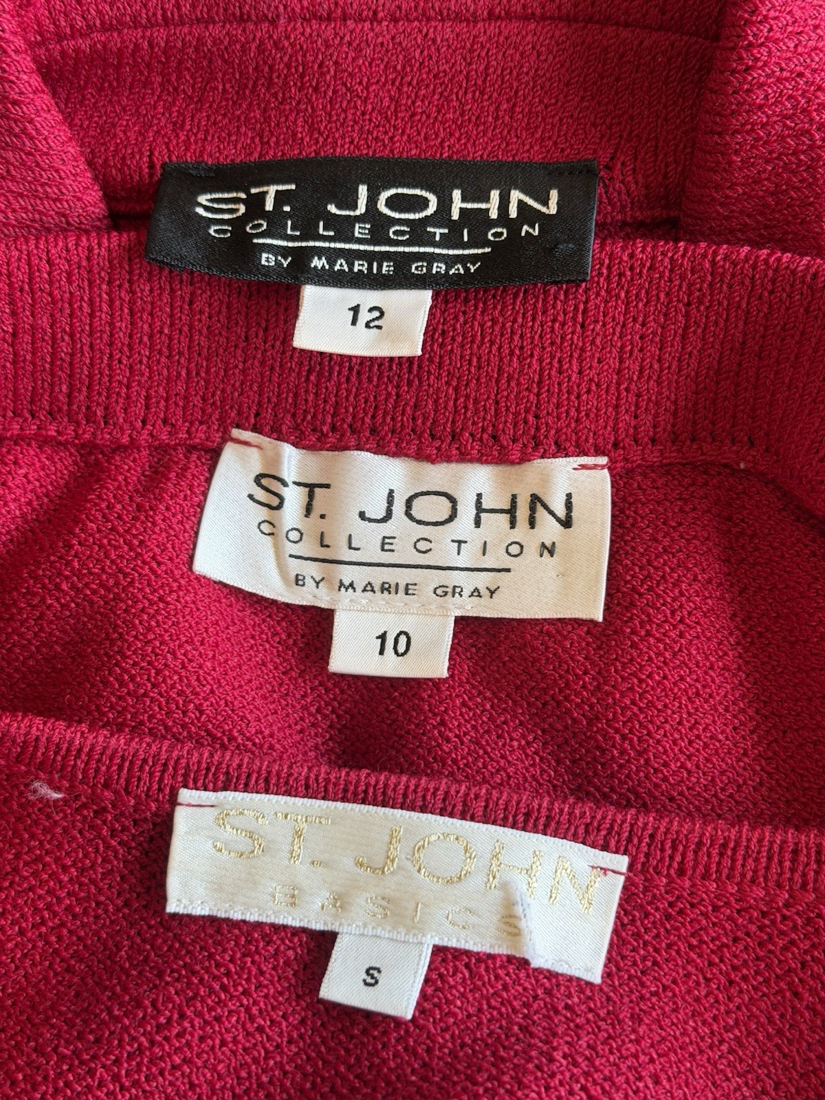 St. John Women’s 3pc Knit Skirt Suit Set Pink Solid Jacket Skirt Top sz 12