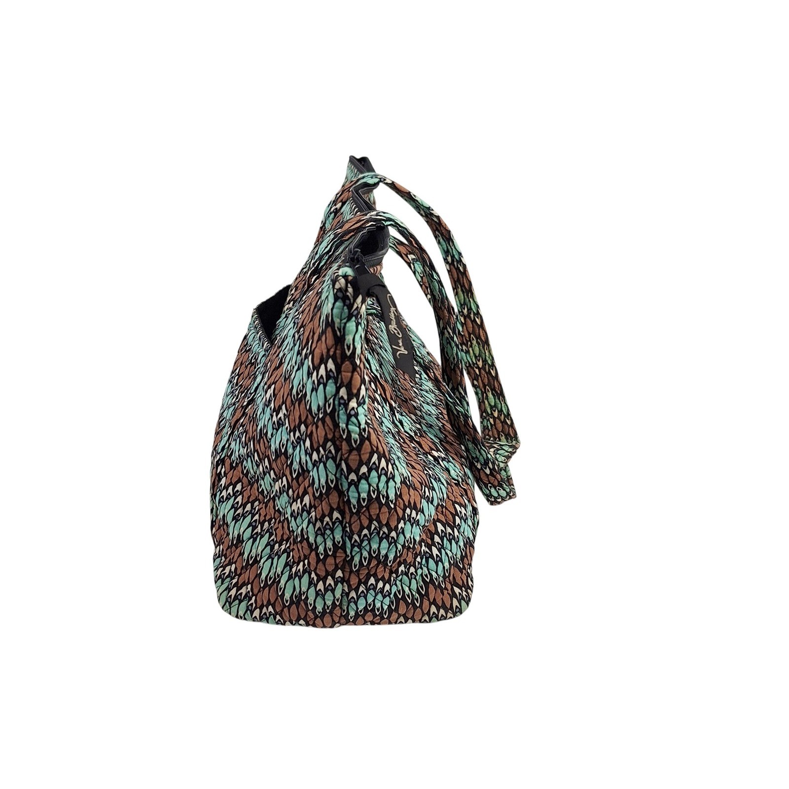 Vera Bradley Go Wild Quilted Cotton Tote Bag Teal Brown Geometric Shoulder Bag