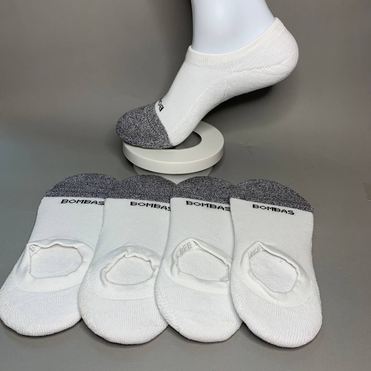 BOMBAS White No Show Socks Cushioned Everyday Unisex Size M, L 4 Pairs New