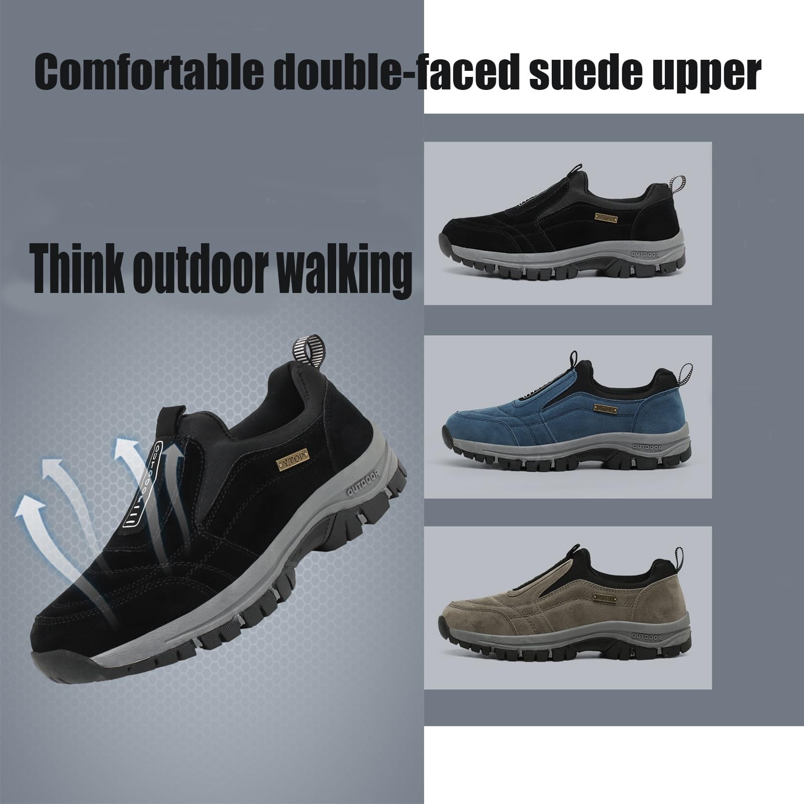 Men’s Slip-On Walking SneakersHiking Orthopedic Slip-On Wide Trail Shoes