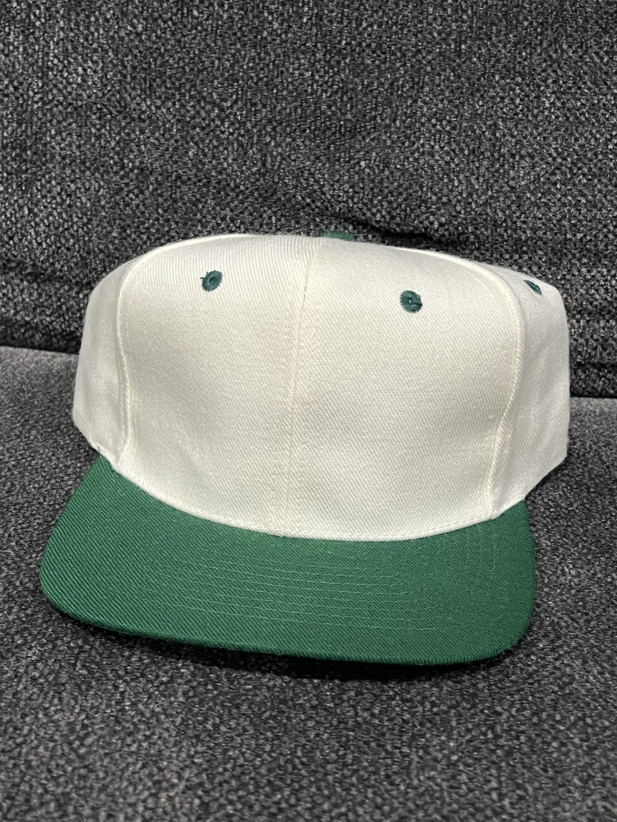 Vintage Custom Blank KC Brand White Green Wool Snapback Baseball Hat