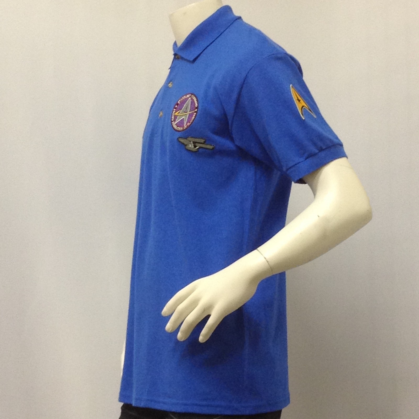 Mens Polo Shirt -STAR TREK -STARFLEET-Size XL -MERIT BADGES TOS Patches NWT