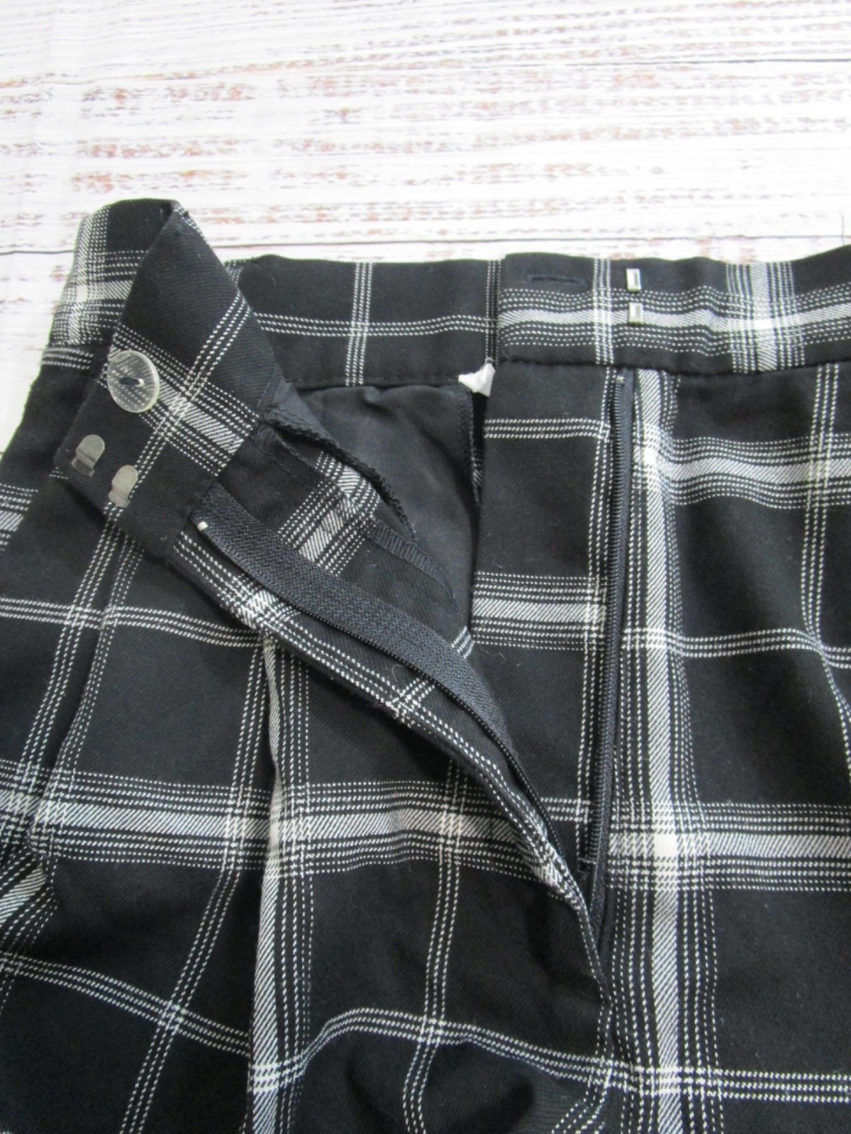 Garage Black White Plaid Checkered Wide Leg Pleated Casual Work Pants Womens XS