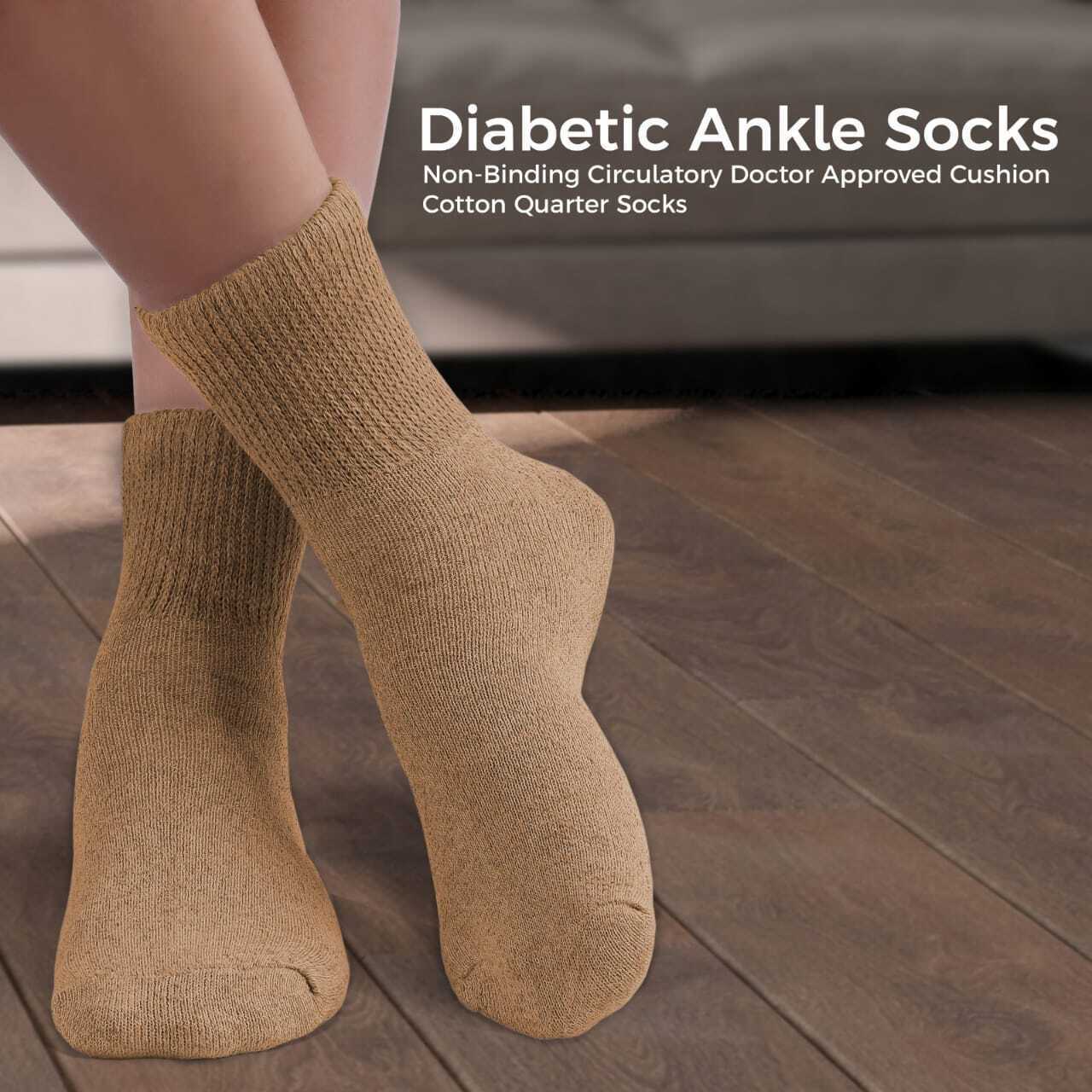 3-12 Pairs Men’s Circulatory Health Diabetic Ankle Quarter Socks Khaki Size 9-15