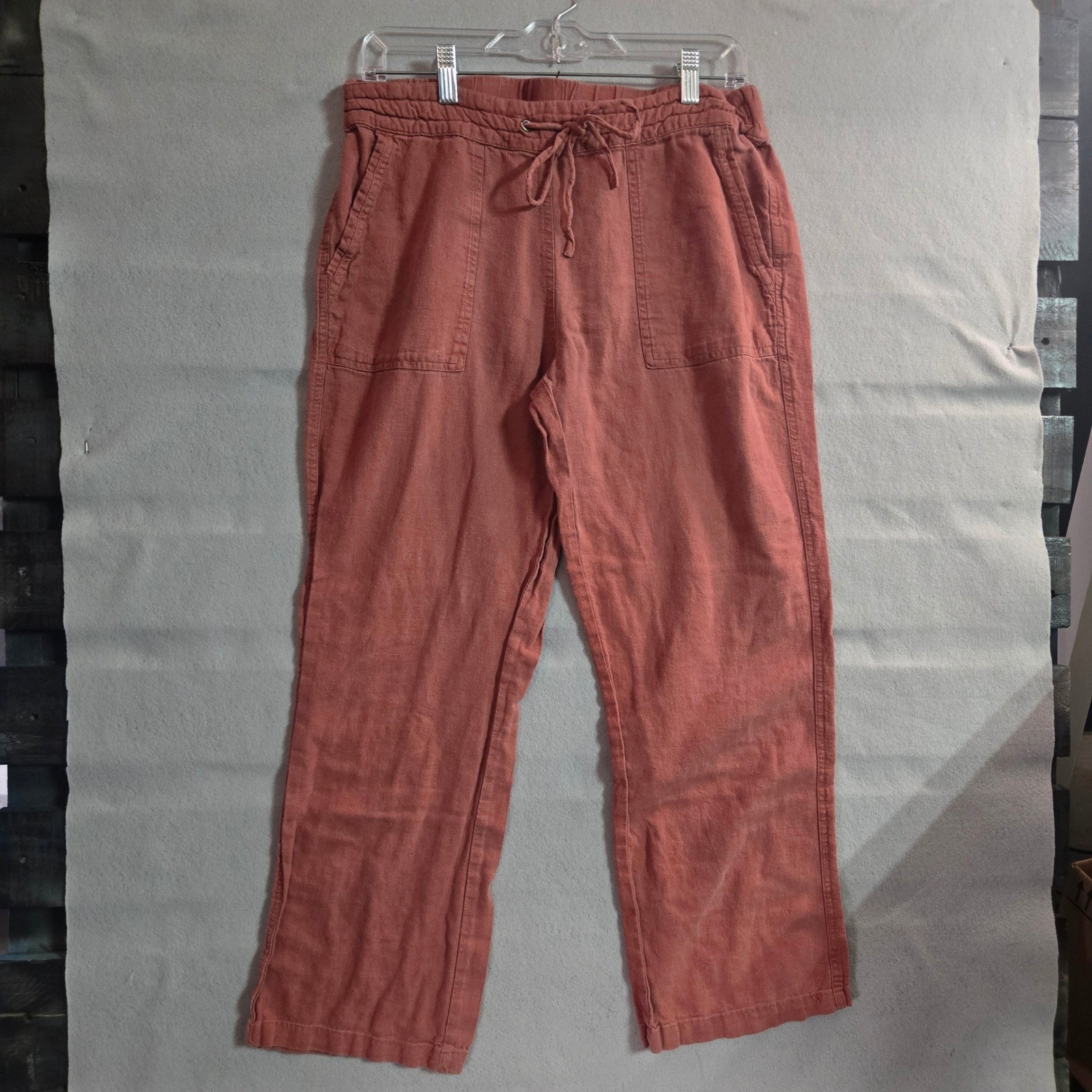 Linen Blend Pull On Jogger Pants Rust Terracotta Elastic Waist Drawstring Small