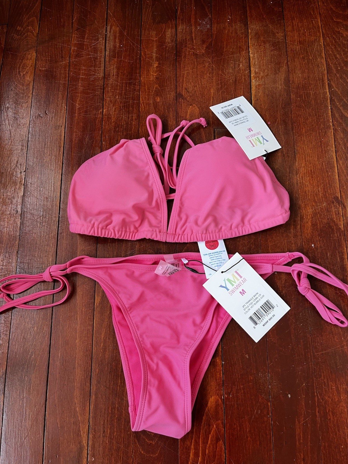 YMI Swimwear Women’s Solid Pink 2-Piece Triangle Halter Bikini Set Size M