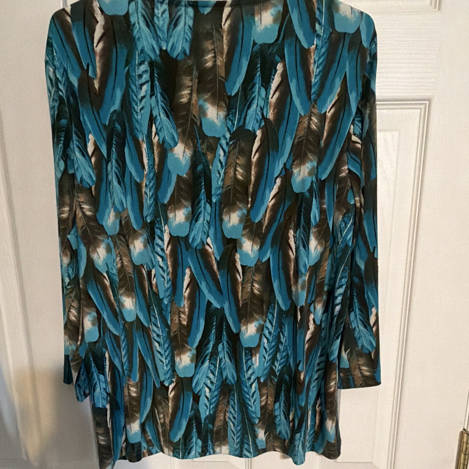 Southern Lady XL Feather Print Scoop Neck 3/4 Sleeve Stretch Knit Tunic Top