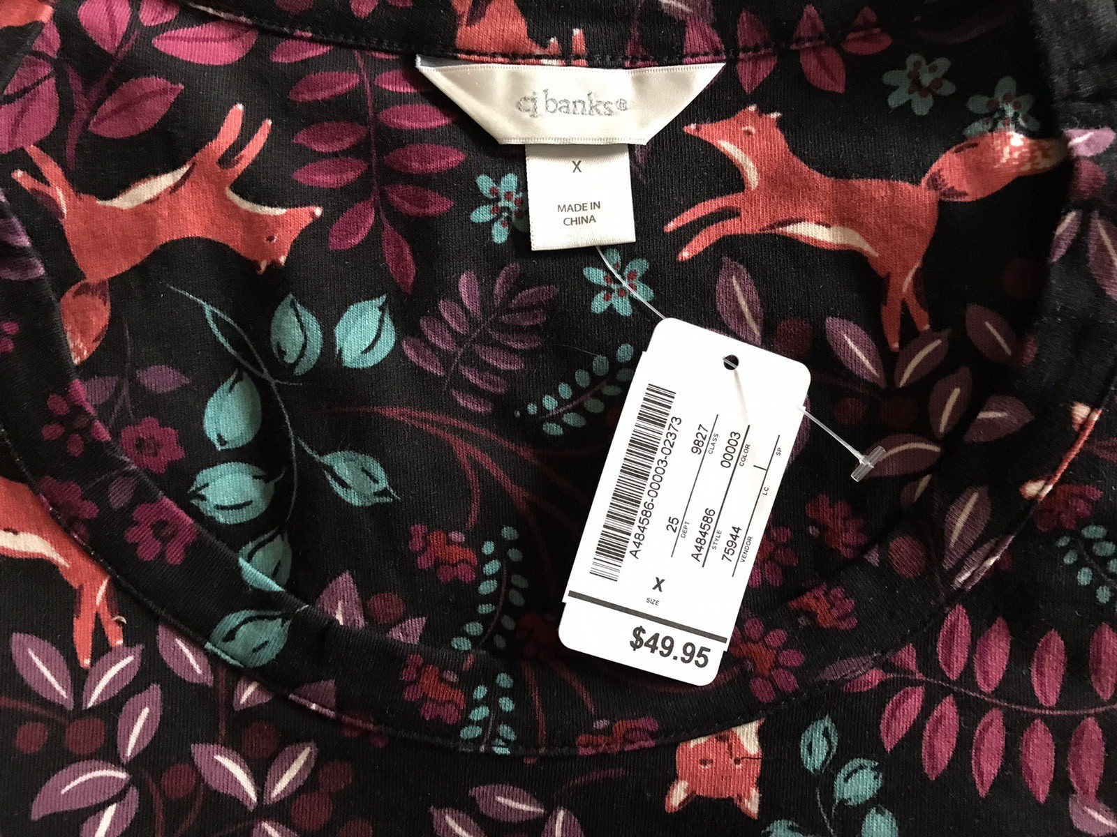 Christopher & Banks Women’s Sz XL All-Over Fox Print Long Sleeve Top NWT $44.95