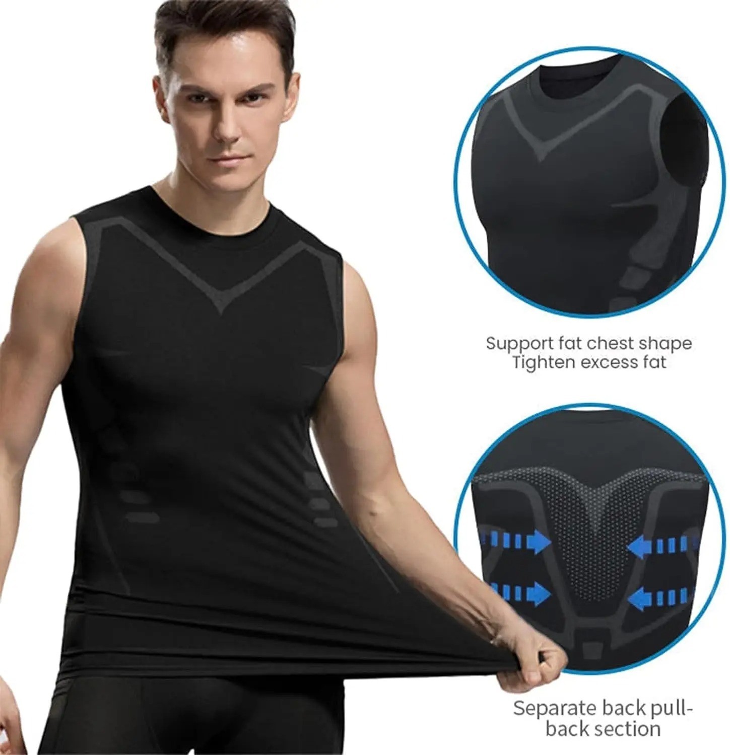 Men Compression Shirt Version Ionic Shaping Sleeveless Vest Sport Tank Top S-2XL