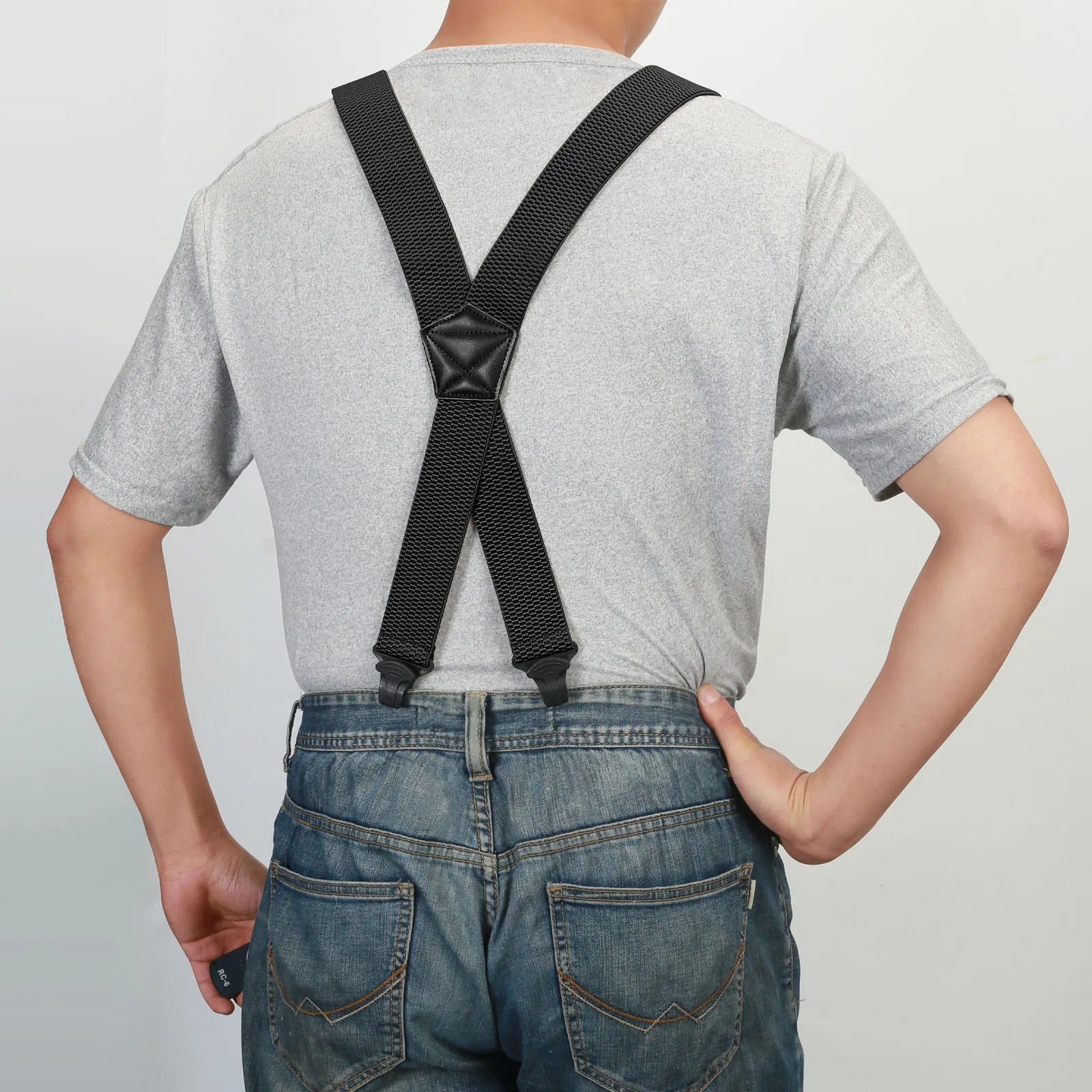 Men Suspenders Heavy Duty Work 3.8cm Wide X-Back with 4 Plastic Gripper Clasps A