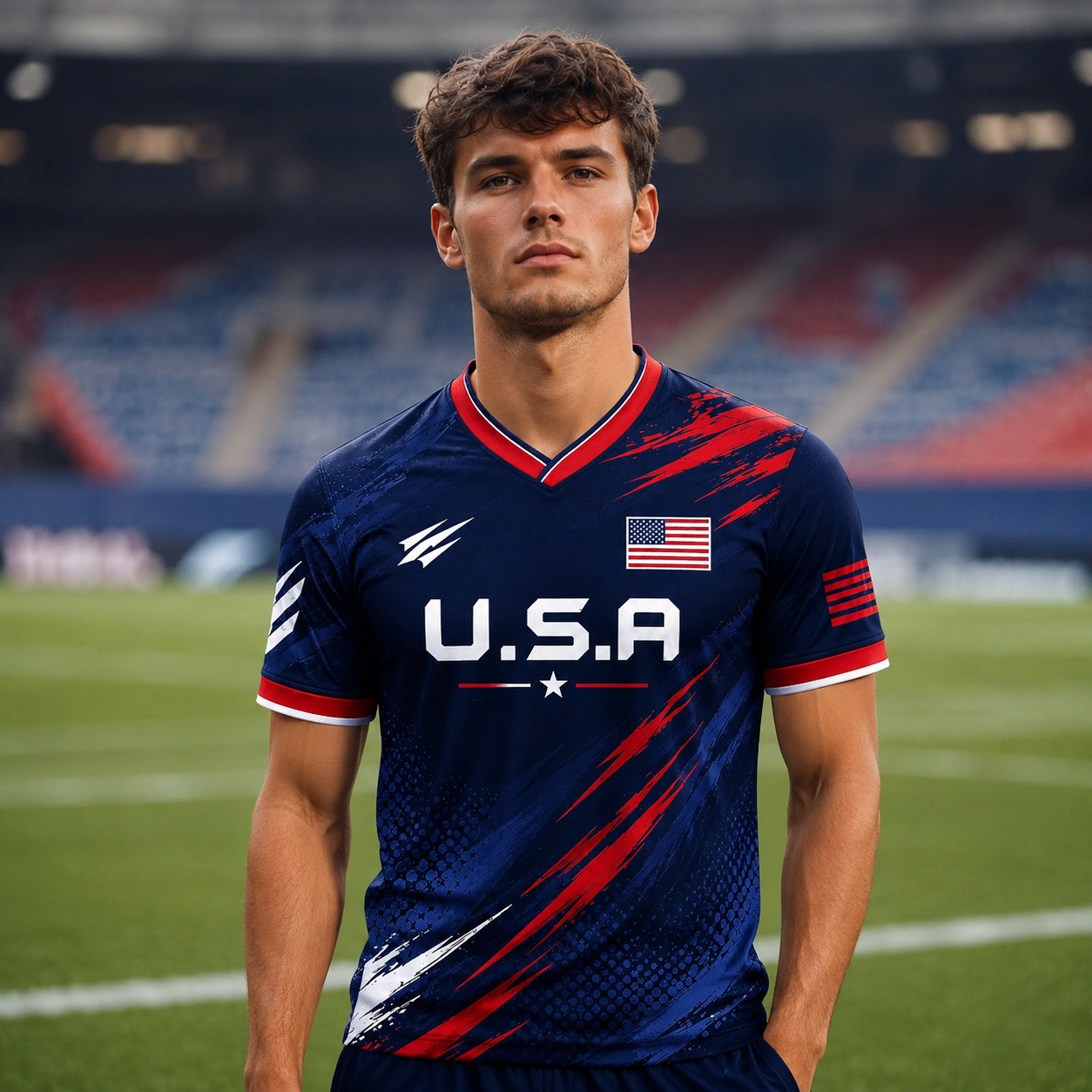 Patriotic USA Soccer Jersey Red White Blue Custom Name Number Sports Shirt Style