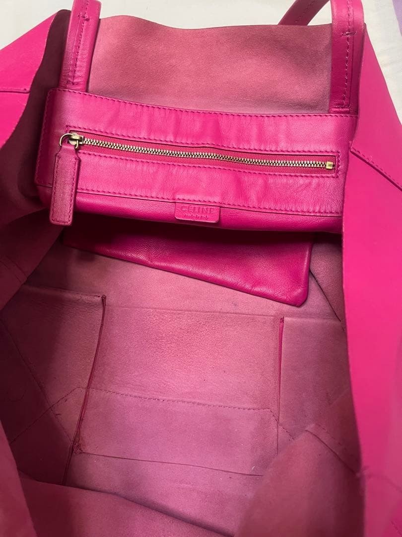 CELINE Paris Horizontal Cabas Leather Tote Fuchsia Pink Auth W/Tag From Japan