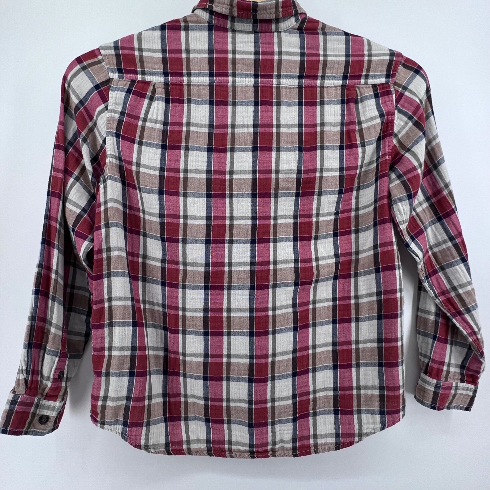Purnell Women Large Red Plaid Button Down Shirt Long Sleeve 2-layer Cotton/Gauze
