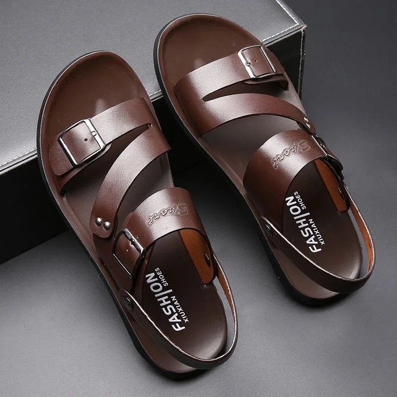 Men’s Casual Sandals Leather Roman Shoes Summer Non-slip Outdoor Slippers