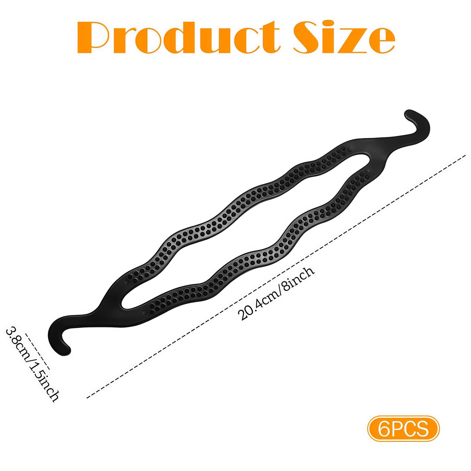 6 Count Bun Maker Hair Holders – Plastic Black 21.5 x 3.8cm/ 8.5inch x 1.5inc