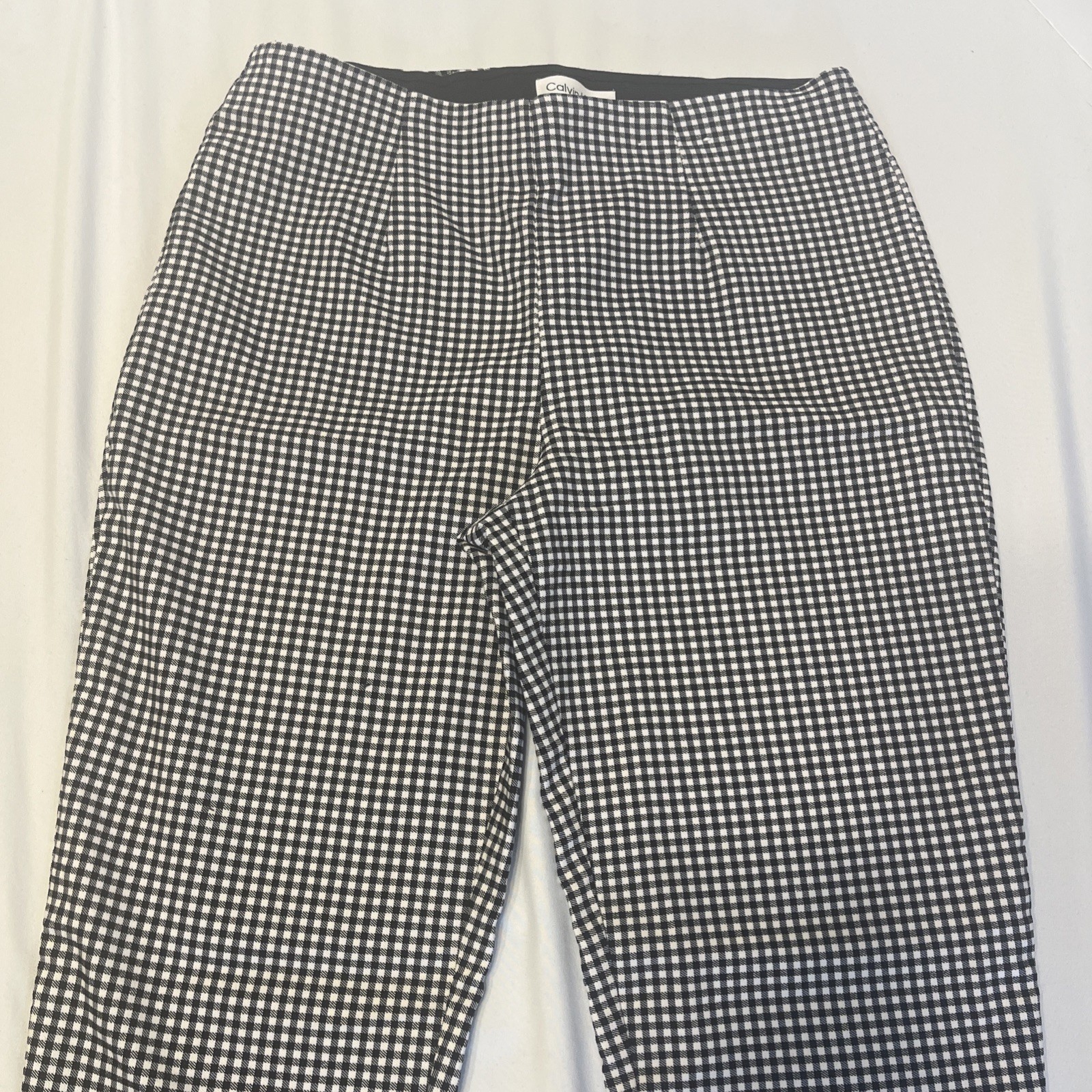 Calvin Klein Womens Pants Size 4 Black White Checker Stretch Career Slim Fit