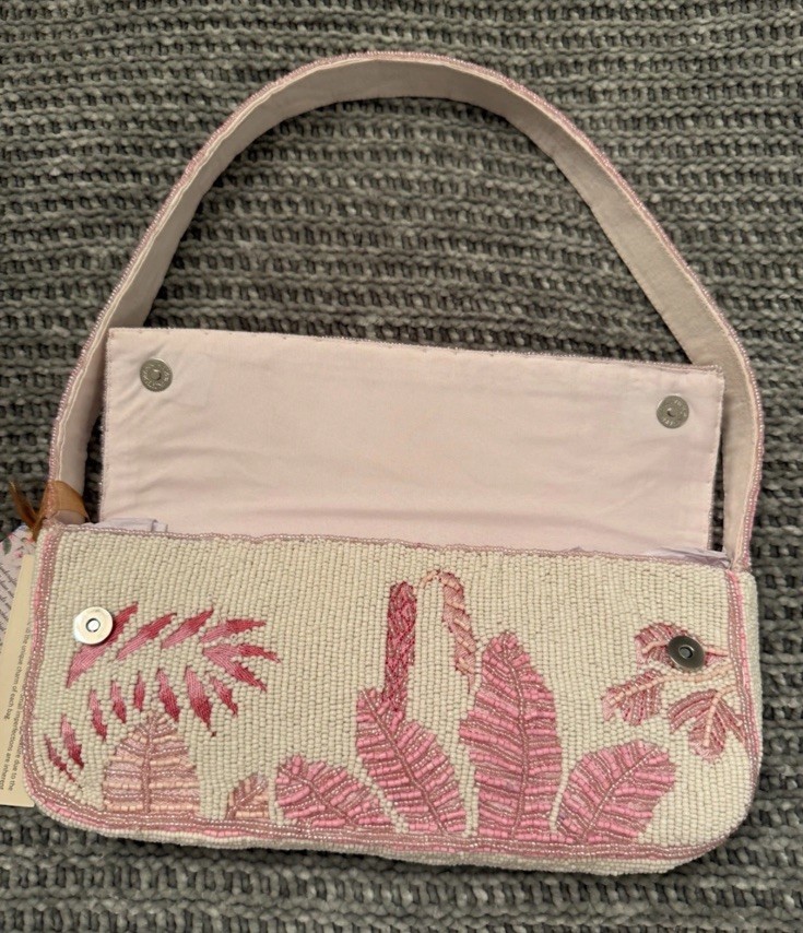 New Beaded Pink Palm Tree Shoulder Bag Handcrafted In India 🌴✨