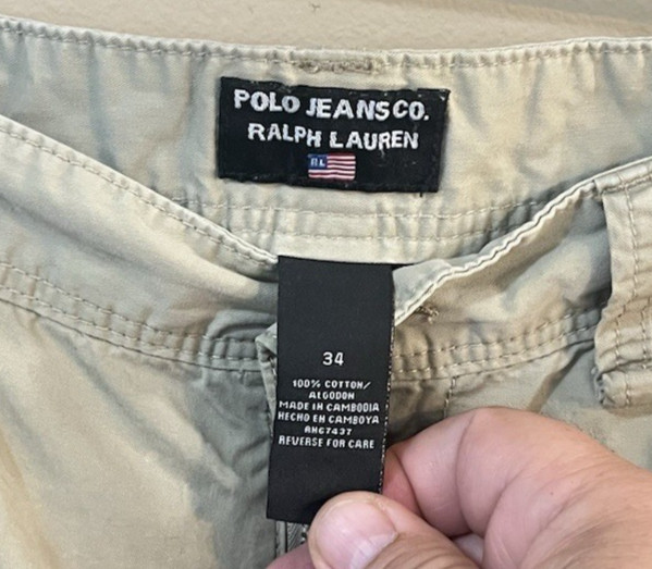 Polo Jeans Co Ralph Lauren Men 34 Vintage Cargo Shorts Khaki Tan 100% Cotton GUC
