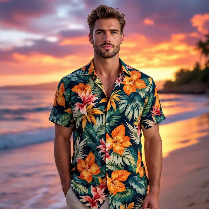 Floral Chest Tropical Summer Hawaiian Shirt V8