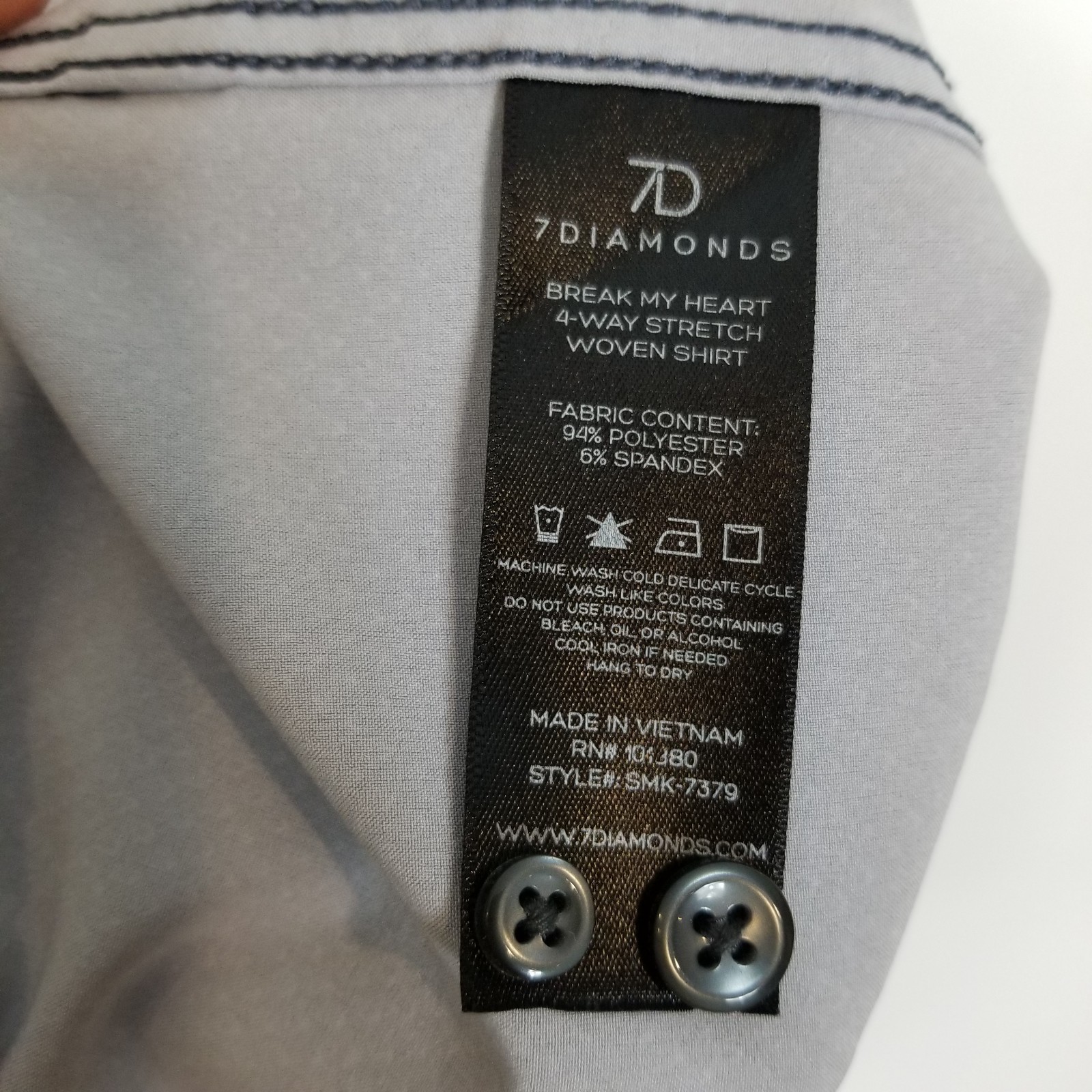 7D 7 Diamonds Men 4 way Stretch Button Up Shirt Sz Sz S Gray Long Sleeve