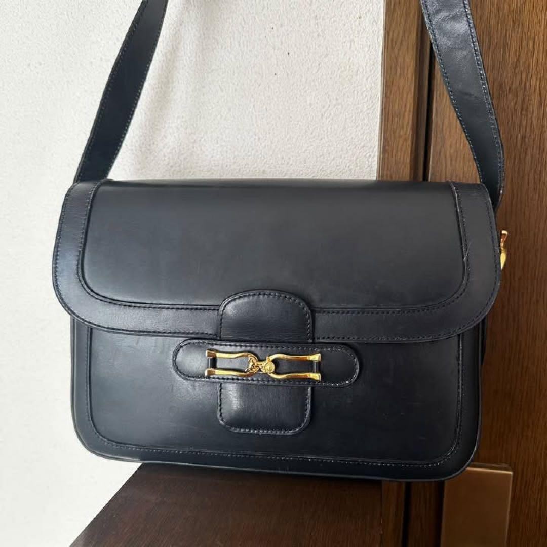 CELINE Horse Carriage Women’s Shoulder Bag Leather Navy Gold Hardware USED JAPAN