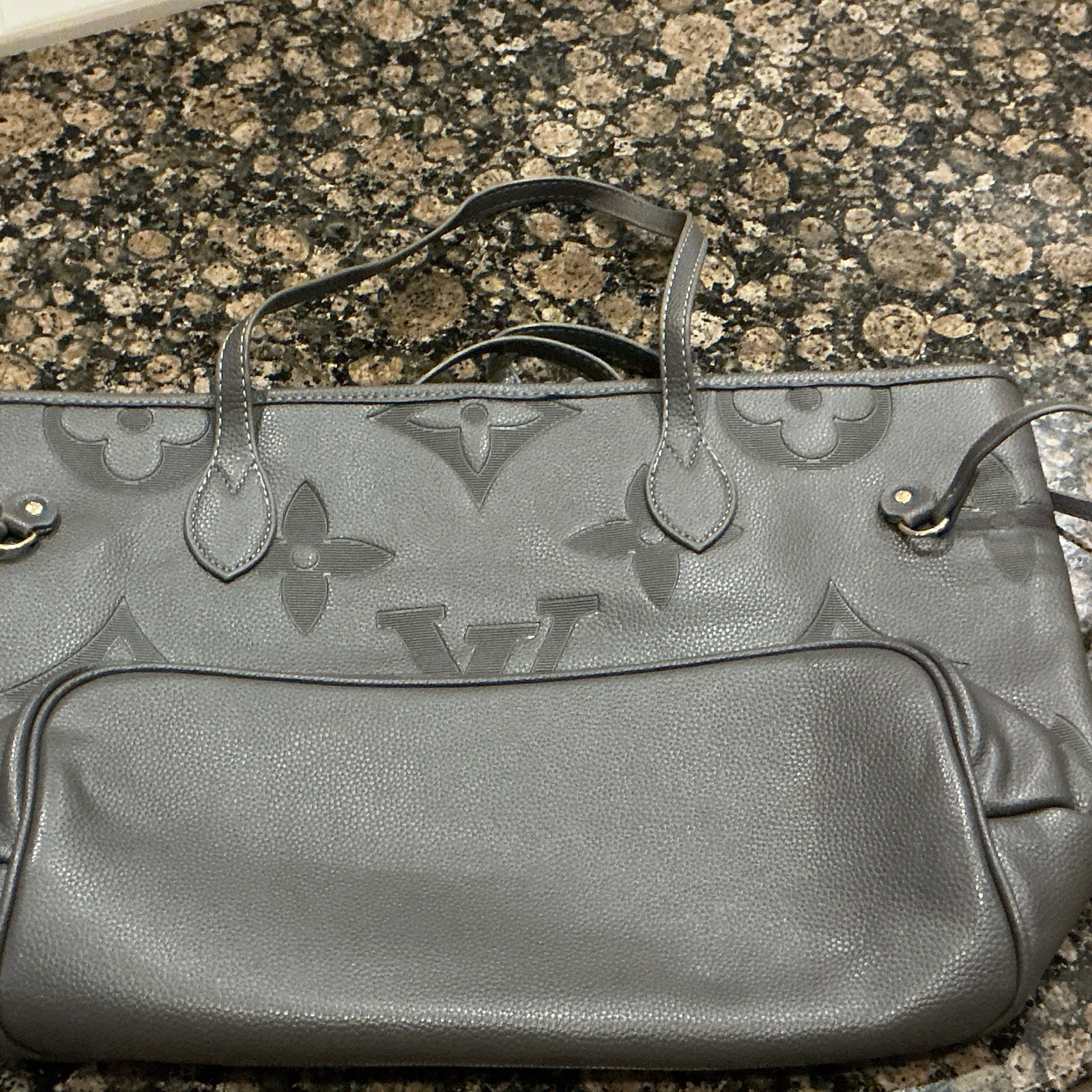 Louis Vuitton Empreinte Monogram Gray Neverfull MM Tote w/ Pouch Gold HW
