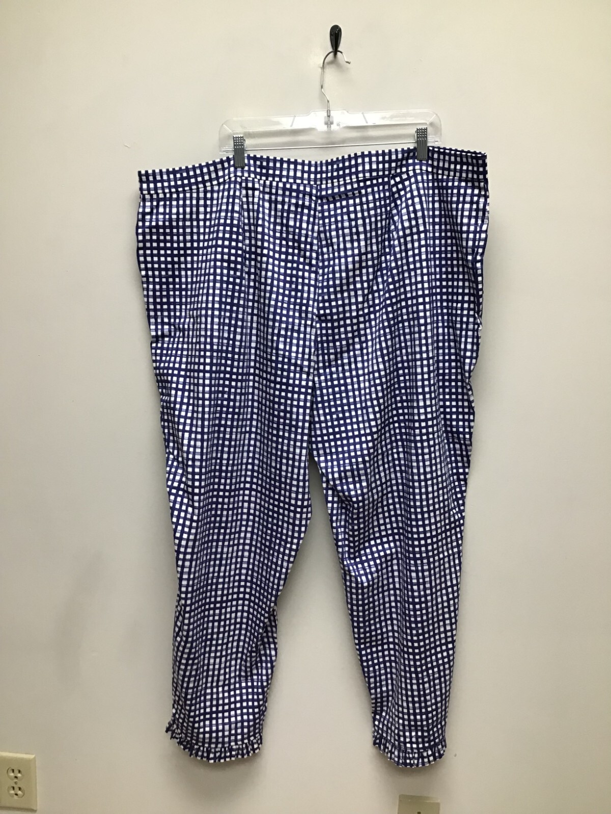 Dennis Basso Womens Blue Gingham Plaid Ruffled Hem Straight Leg Ankle Pants 26W