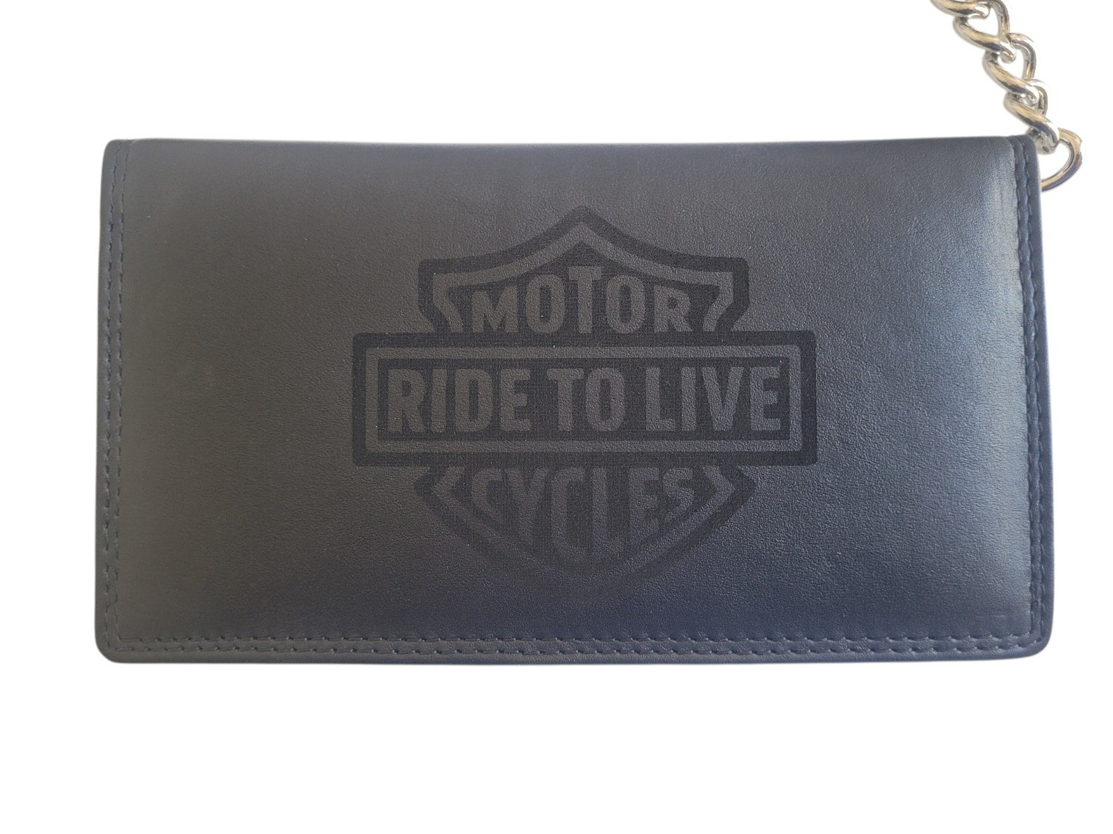 Ride To Live Genuine Leather Biker Long Wallet With Chain Black BiFold 7″ Wallet