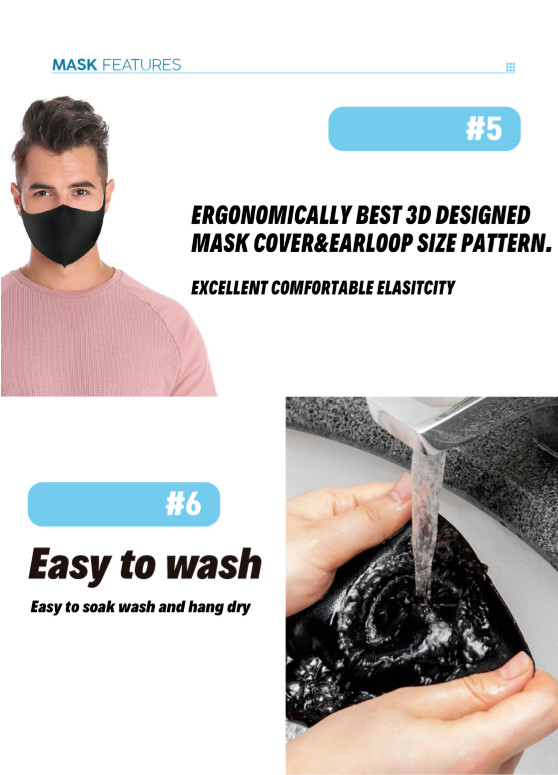 Luxury Fashion Black Face Mask Cooling Protex UPF 50+ Reusable Washable