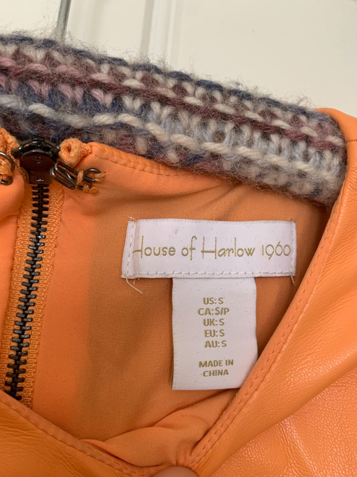 House of Harlow 1960 Vegan Faux Leather Mini Dress (Small) Orange Papaya